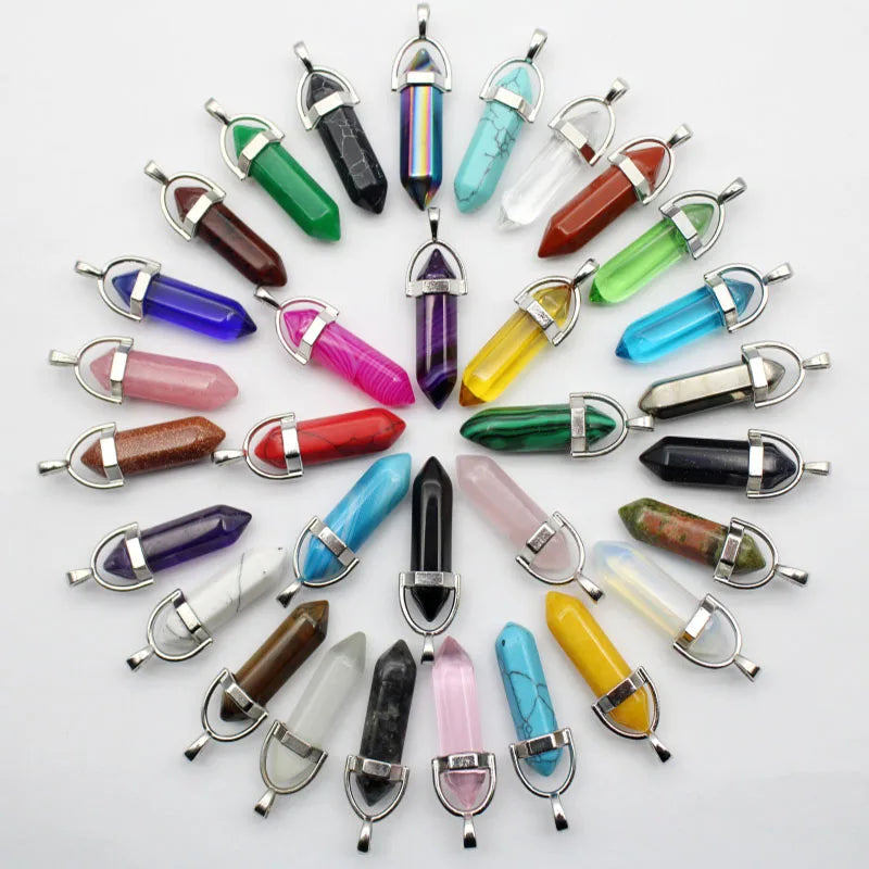 24 stücke Natürliche Stein Achate Quarz Kristall Anhänger Für Halskette Charme Fluorit Sechseckigen Anhänger DIY Schmuck Machen Zubehör
