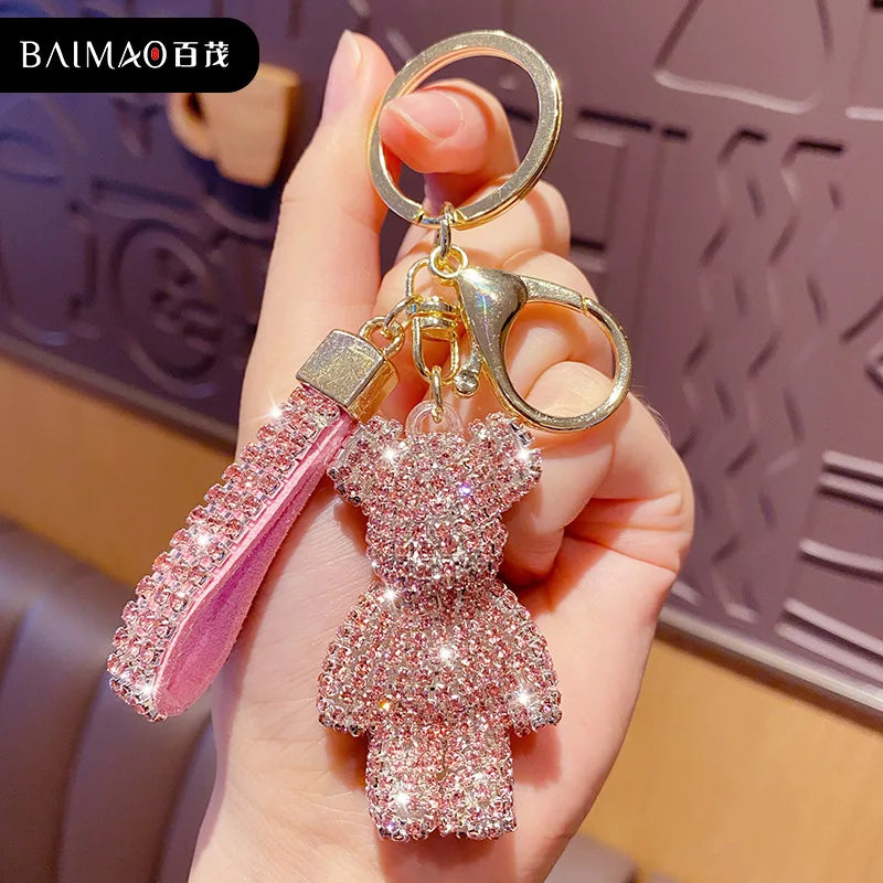 Nette Strass Quaste Bär Schlüsselbund Paar Schlüsselbund Mädchen Dekoration Kleine Anhänger Auto Schlüssel Ring Student Tasche Anhänger