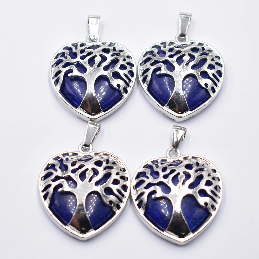 Großhandel 12 teile/los Mode natürliche Amethyste Lapis Herz Legierung Baum des Lebens Anhänger für Schmuck Zubehör Markierung kostenlos