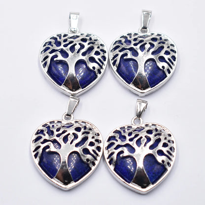 Großhandel 12 teile/los Mode natürliche Amethyste Lapis Herz Legierung Baum des Lebens Anhänger für Schmuck Zubehör Markierung kostenlos