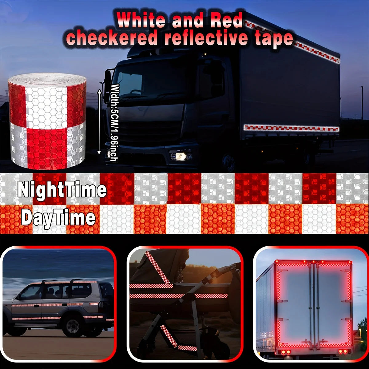 Reflektierender Aufkleber, quadratisches Gitter, kariertes Muster, Reflektorband, rot, gelb, fluoreszierend, weiß, reflektierender Film für LKW, Auto, Straße