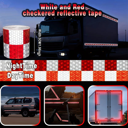 Reflektierender Aufkleber, quadratisches Gitter, kariertes Muster, Reflektorband, rot, gelb, fluoreszierend, weiß, reflektierender Film für LKW, Auto, Straße