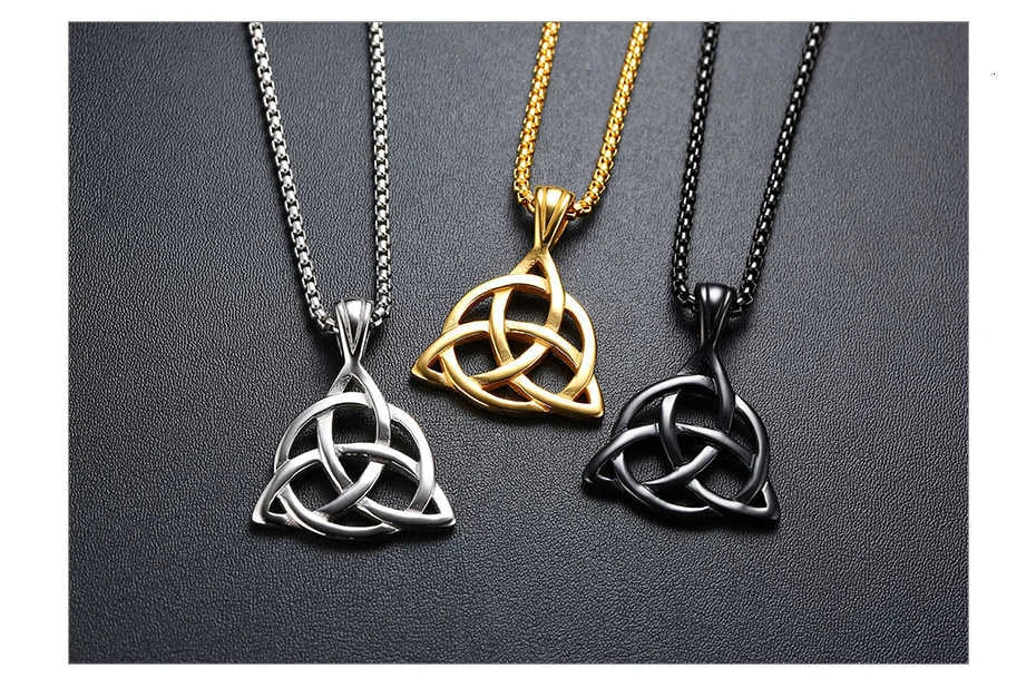 Vnox Wikinger-Halsketten mit keltischem Knoten für Herren, Edelstahl, Dreifachknoten-Anhänger, lässiger Herrenschmuck mit 61 cm Box-Kette