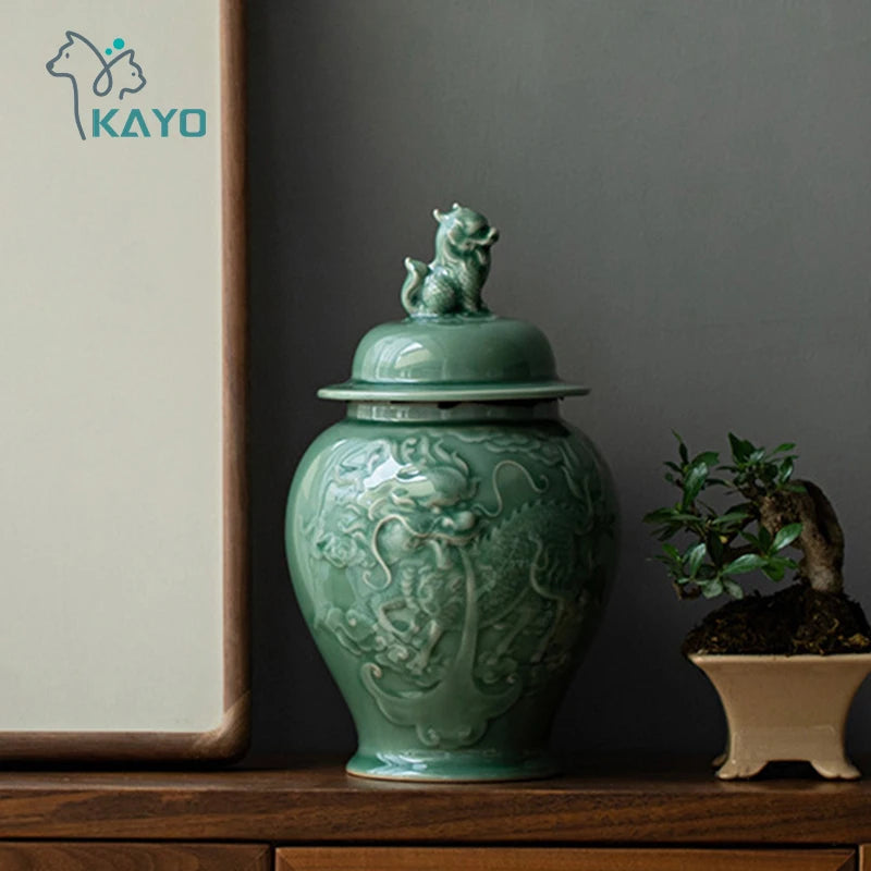 Large handmade pet urn, ceramic hand knife carving process urn for dogs, knife-engraved texture design, special craftsman