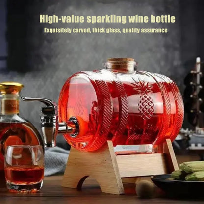 1L Glas Whisky Barrel Wein Barrel Chopp Brummstimme Bier Flasche Obst Wein Aging Alkohol Honig Lagerung Container Mit Basis Wasserhahn