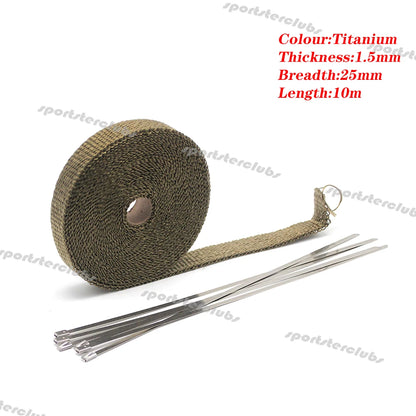 5M/10M/15M Titan Schwarz Fiberglas Thermische Auspuff Header Rohr Wärme Wrap Turbo Rohr verteiler Wärmedämmung Band Rolle 50mm