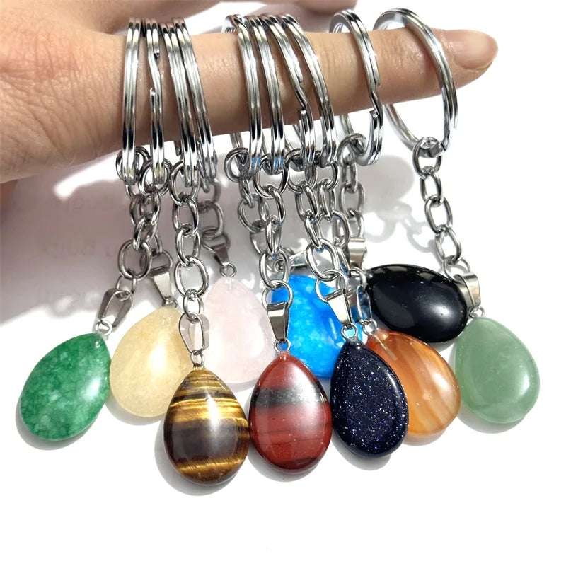20 stücke Natürliche Raue Rohstein Kristall Quarz Schlüsselbund Frauen Männer Handtasche Hangle Auto Schlüssel Halter Raw Mineral Stein Schlüsselring schmuck