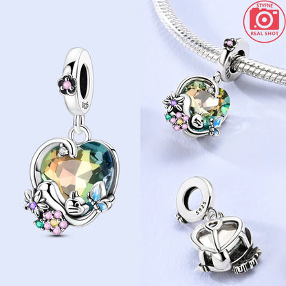 Grüne Zirkon-Katze-Blumen-Schmetterlings-Perlen für Armband-Charms aus 925er Silber, originelle Schmuckherstellung, DIY-Jubiläumsgeschenk