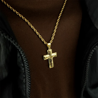 Neues Design 18K vergoldeter wasserdichter Jesus-Kreuz-Anhänger aus Edelstahl für Männer, religiöse Charms