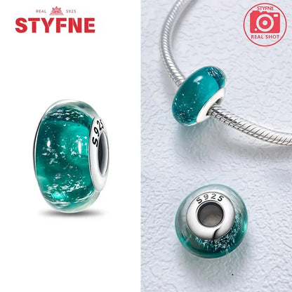 Echtes Sterlingsilber 925, Blumen-Charms, Glas, neue Original-Perle, bunt, Murano, passend für Original-Armbänder, DIY für Frauen, Schmuck, Geschenke