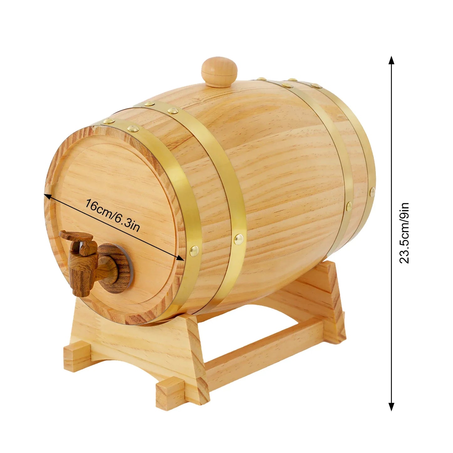 3L Weinfass aus Holz, Original Holzweinfass für Wein und Whisky mit Ständern und Zapfhahn, Ellipsenförmige Aufbewahrung für Apartments