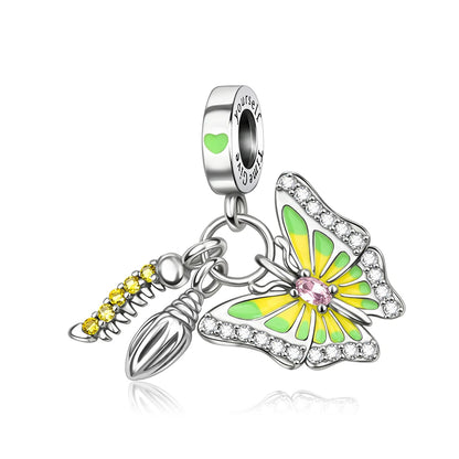 Exquisiter 925er-Sterlingsilber-Charm mit funkelndem Edelstein, Schlüssel, Blume, Schmetterling, passend für DIY-Armbänder, Halsketten, edler Schmuck, Geschenke