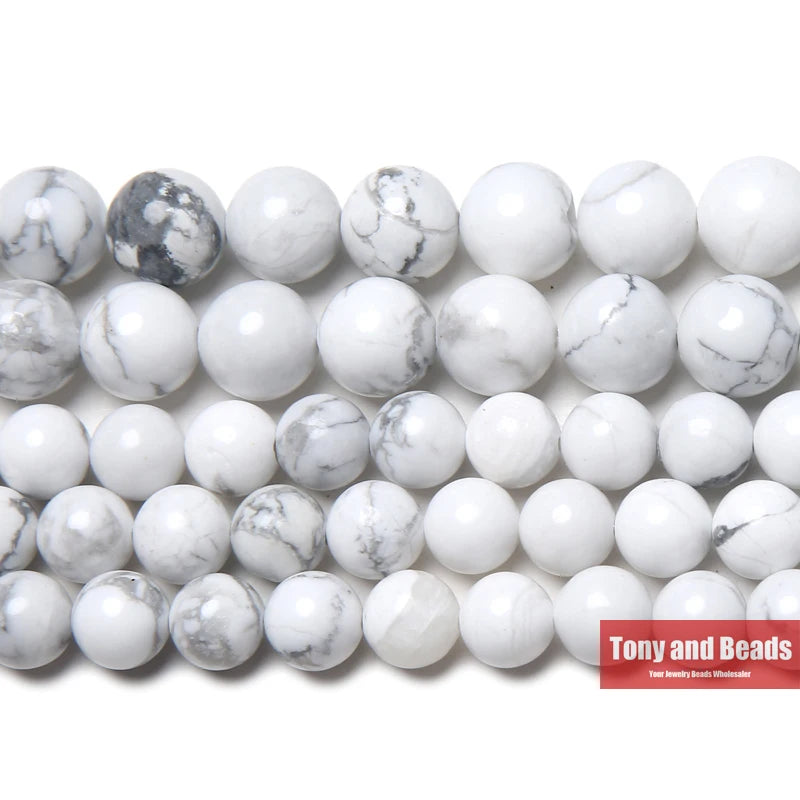 Naturstein, weißer Howlith, Türkis, rund, lose Perlen, 38,1 cm Strang, 7,6 cm, 6, 8, 10, 12 mm, Auswahlgröße für Schmuck