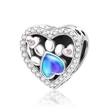 Bezaubernde herzförmige Perlen aus 925er-Sterlingsilber, Familie, Liebe, Tier, Fußabdruck, Charm-Armband, Halskette, passend für Frauen, DIY-Urlaubsgeschenke