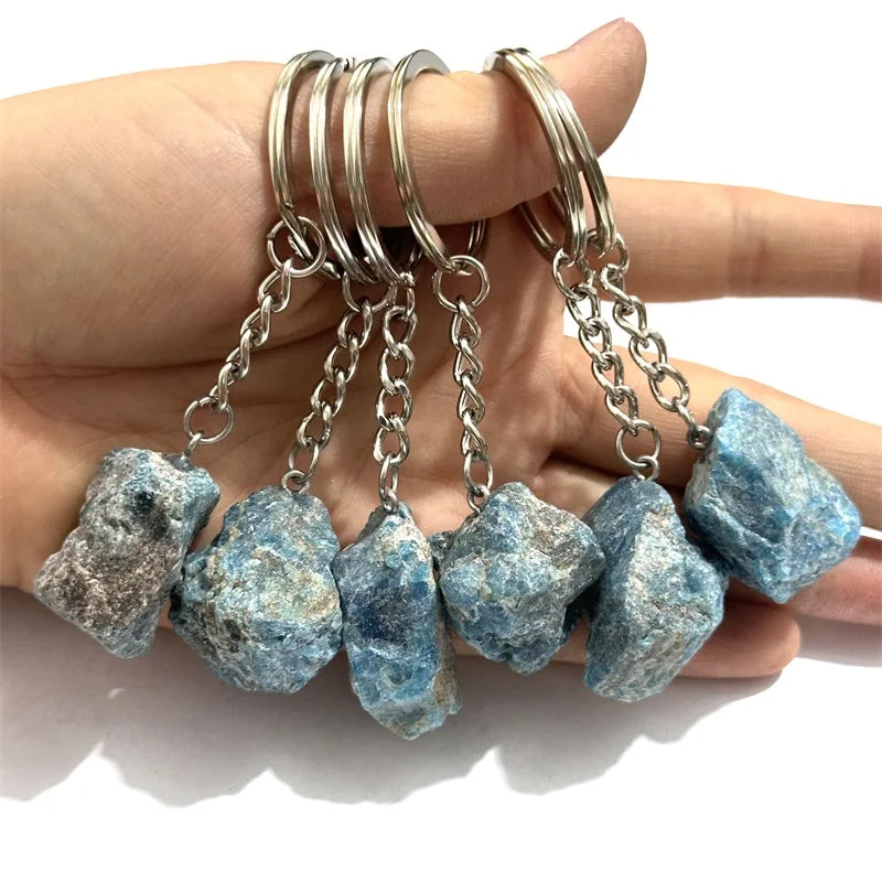 20 stücke Natürliche Raue Rohstein Kristall Quarz Schlüsselbund Frauen Männer Handtasche Hangle Auto Schlüssel Halter Raw Mineral Stein Schlüsselring schmuck