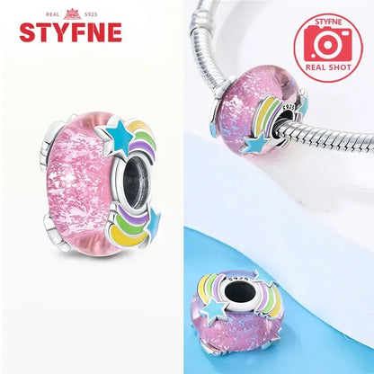 Sterling Silber 925, Fantasie, buntes Herz, Charm-Planeten-Anhänger, Perlen, passend für Original-Armband, Perle für Frauen, edler Schmuck, Geschenk