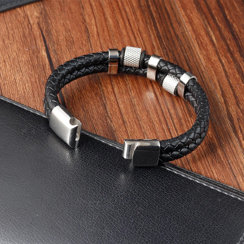 Charm Braid Rope Bracelet For Men Stainless Steel Magnetic Buckle Genuine Leather Bracelets &amp; Bangles Male Female Jewelry