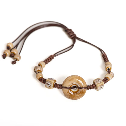 Handmade glazed ceramic bracelet with peace buckle, adjustable vintage boho jewelry – S02-013