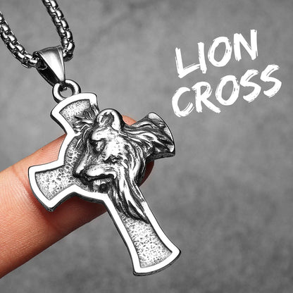 König der Löwen Kreuz Männer Halsketten Edelstahl Einfache Anhänger Kette Frauen Mode Schmuck Punk Neue In Zubehör Geschenke Großhandel