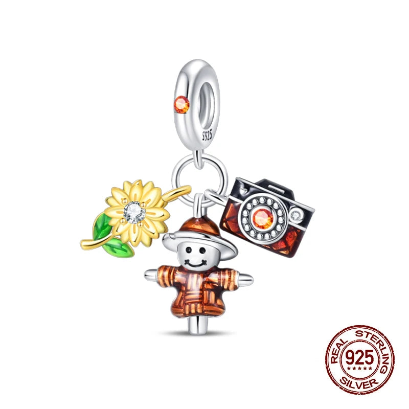 Herbst Neue 925 Sterling Silber Braun Maple Leaf Kürbis Biene Charms Bead Fit 3mm 925 Original Armbänder DIY schmuck Warmes Geschenk