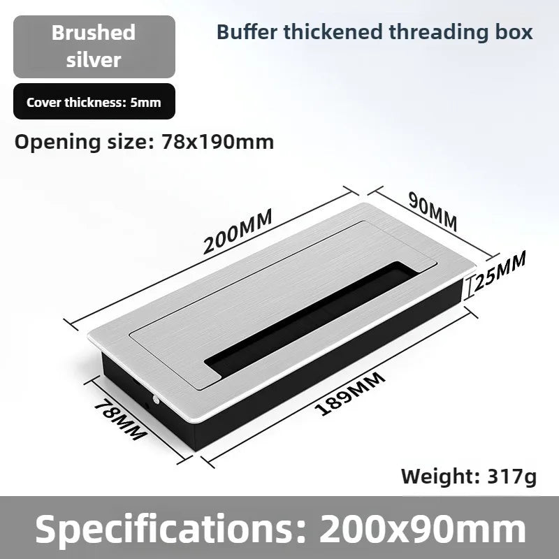 1 Stück rechteckige Schreibtisch-Kabeldurchführungen aus Aluminiumlegierung, Abdeckung für Kabelloch, Kabelauslass, Oberflächen-Tischkabelloch, Möbelbeschläge