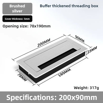 1 Stück rechteckige Schreibtisch-Kabeldurchführungen aus Aluminiumlegierung, Abdeckung für Kabelloch, Kabelauslass, Oberflächen-Tischkabelloch, Möbelbeschläge