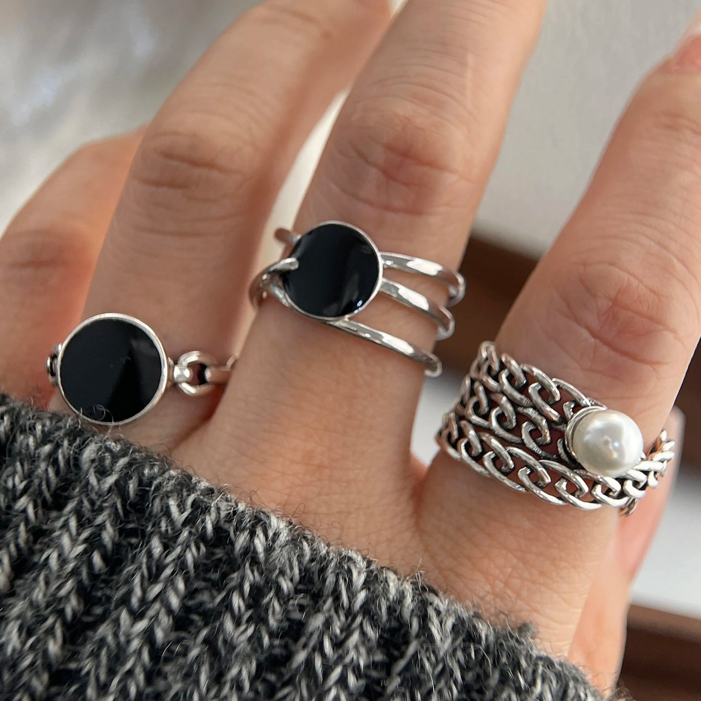 925 sterling silver rings for women, couples, minimalist, handmade, simple black stone ring, fine jewelry, gift, hypoallergenic