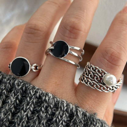 925 sterling silver rings for women, couples, minimalist, handmade, simple black stone ring, fine jewelry, gift, hypoallergenic