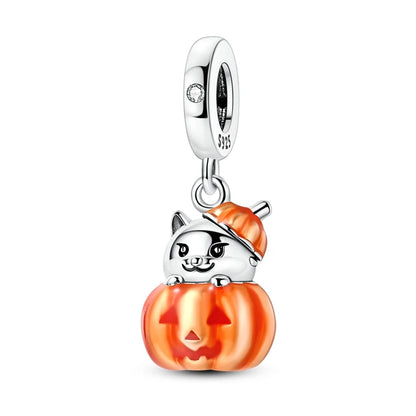 Heißer Verkauf 925er Sterlingsilber Kürbiskopfperlen & fliegende Hexe baumelnder Charm passend für Armband Halloween Anhänger Zubehör Geschenke