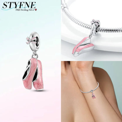 Neue Charms-Perle aus 925er-Sterlingsilber, rosa Schmetterling, leuchtende Glühwürmchen, baumelnd, passend für Armreifen, Halskette, DIY-Schmuck, Frauen-Geschenk