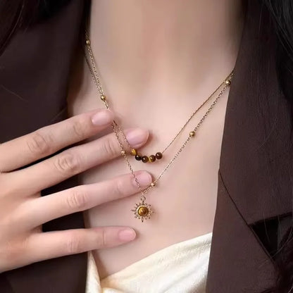 Mode Retro Perlen Schmetterling Metall Y2K Sun Star Opal Anhänger Kette Choker Halskette Für Frauen Böhmen Charme Schmuck Zubehör