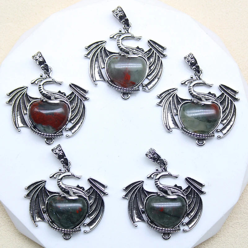 10 Stück bunte Drachen Naturstein Amethyst Quarz Kristall Herz Perle Anhänger für DIY Schmuck Halskette Anhänger Frauen Geschenke