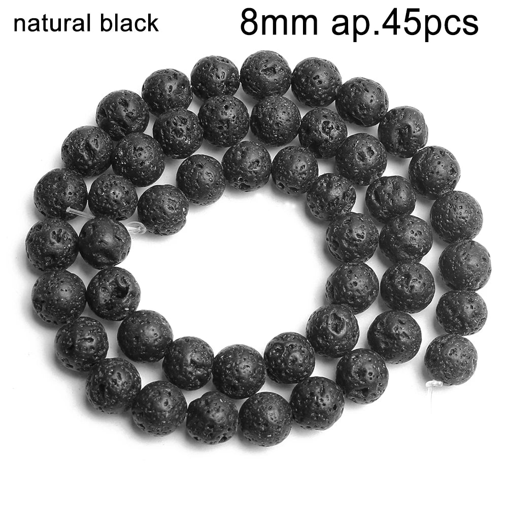 Schwarze vulkanische Lavagesteinperlen, Mineralperlen, Charms, Rohrwürfel, runde geometrische Formperlen für Schmuckherstellung, DIY-Armband