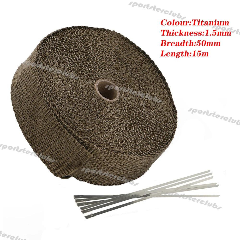5M/10M/15M Titan Schwarz Fiberglas Thermische Auspuff Header Rohr Wärme Wrap Turbo Rohr verteiler Wärmedämmung Band Rolle 50mm