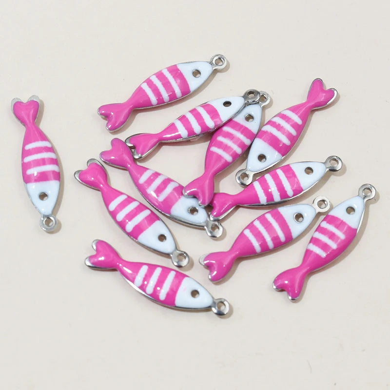20 Stück 18x5mm Emaille gestreifte Fisch Charms Anhänger Edelstahl DIY Schmuckherstellung Zubehör für Ohrringe Halskette Schlüsselanhänger