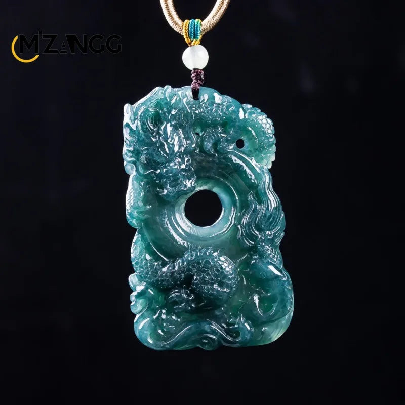 Natürlicher Jadeit, blaues Wasser, neun Drachen, Wächter-Anhänger, exquisite Eistyp-Jadeit-Halskette, festliches Geschenk für Männer und Frauen