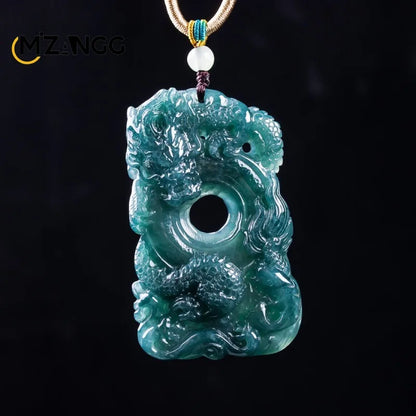 Natürlicher Jadeit, blaues Wasser, neun Drachen, Wächter-Anhänger, exquisite Eistyp-Jadeit-Halskette, festliches Geschenk für Männer und Frauen