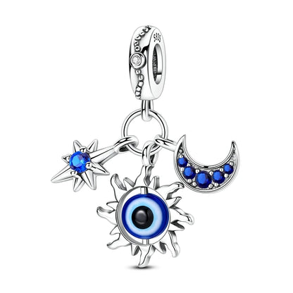Teufelsaugen-Charm aus 925er Silber, Original-Hand der Fatima, blauer Zirkon, Kreuz, blaue Augen, passend für Armbänder, DIY-Herstellung von Schmuck, Geschenk