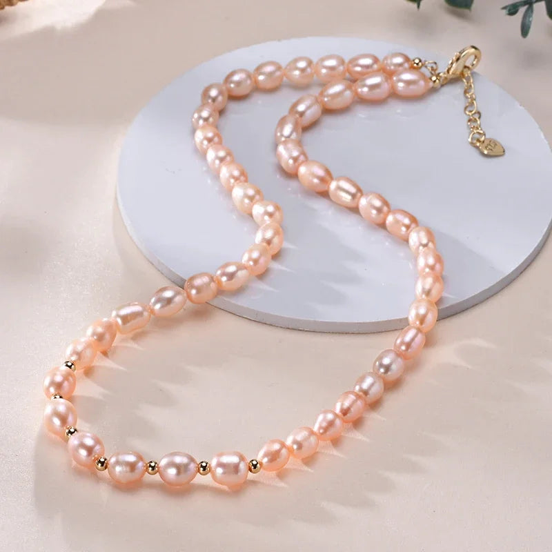HENGSHENG 6–7 mm Reisform, Süßwasser, Weiß, Rosa, Lila, gemischte Farben, Perlenkette, 925er Sterlingsilber, Schmuck für Frauen und Mädchen