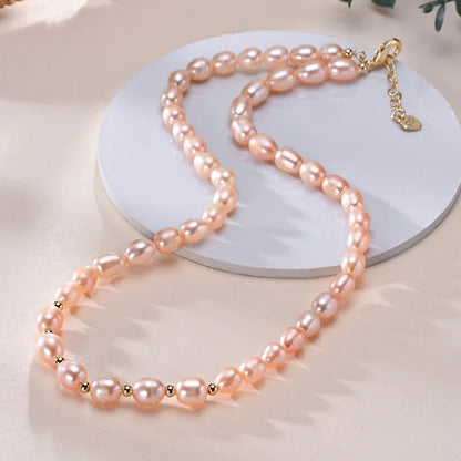 HENGSHENG 6–7 mm Reisform, Süßwasser, Weiß, Rosa, Lila, gemischte Farben, Perlenkette, 925er Sterlingsilber, Schmuck für Frauen und Mädchen