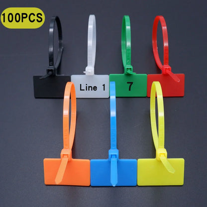 100 Stück Nylon-Kabelbinder, Etiketten, Kunststoffschlaufe, selbstsichernde Kabelbinder-Wraps, Netzwerk-Befestigungsgurte, Marker, 4 x 150 mm, 3 x 100 mm, 4 x 200 mm