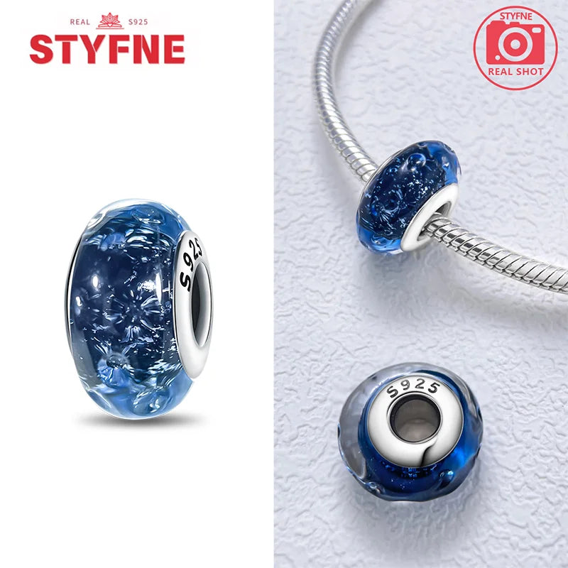 Echtes Sterlingsilber 925, Blumen-Charms, Glas, neue Original-Perle, bunt, Murano, passend für Original-Armbänder, DIY für Frauen, Schmuck, Geschenke