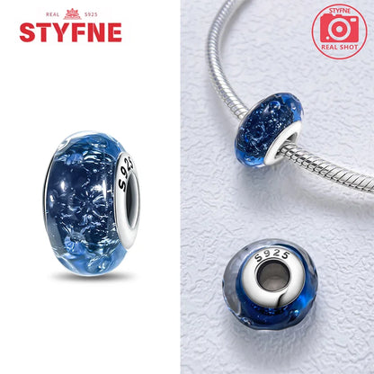 Echtes Sterlingsilber 925, Blumen-Charms, Glas, neue Original-Perle, bunt, Murano, passend für Original-Armbänder, DIY für Frauen, Schmuck, Geschenke