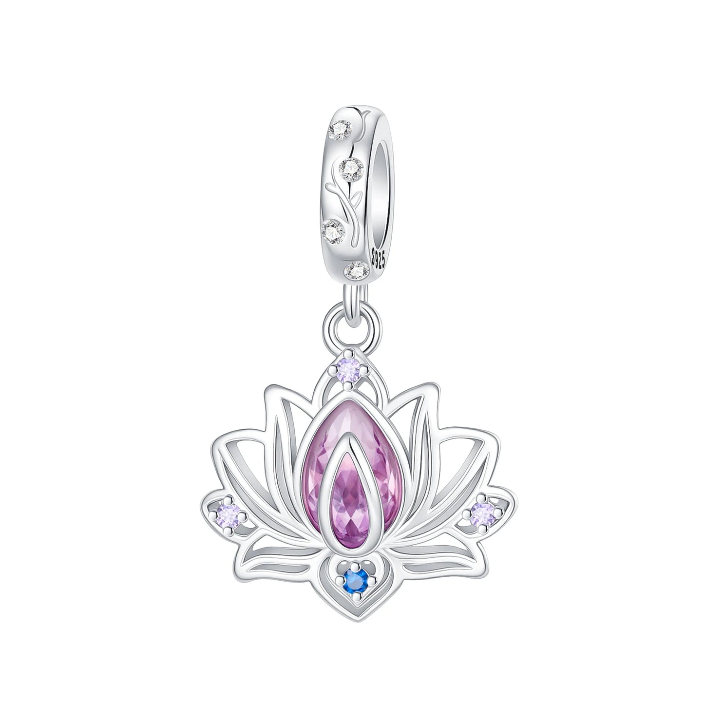 Lotusblüten-Anhänger aus 925er-Sterlingsilber, hypoallergen, Charm-Perle, rosa Zirkon, eingelegt, passend für Armbänder, Schmuck, Geschenk für Frauen