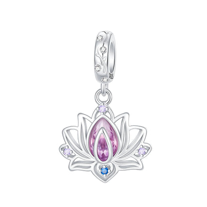 Lotusblüten-Anhänger aus 925er-Sterlingsilber, hypoallergen, Charm-Perle, rosa Zirkon, eingelegt, passend für Armbänder, Schmuck, Geschenk für Frauen