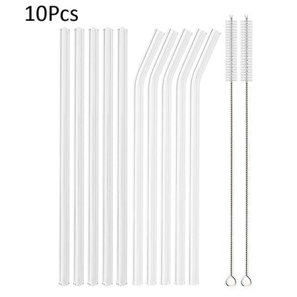 /14mm hohes Boro silikat glas Stroh Stück wieder verwendbare umwelt freundliche Trinkhalme Set Bubble Tea Smoothies Bar Zubehör
