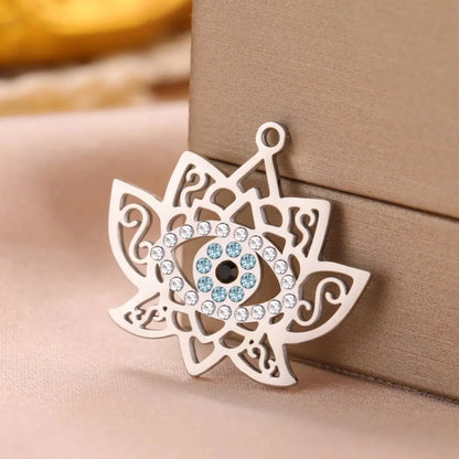 Teamer Lotusblume mit Zirkon-Augen-Charms für Frauen, Edelstahl, exquisite filigrane Halskette, Vintage-Schmuck, Geschenk, 2026, Neu