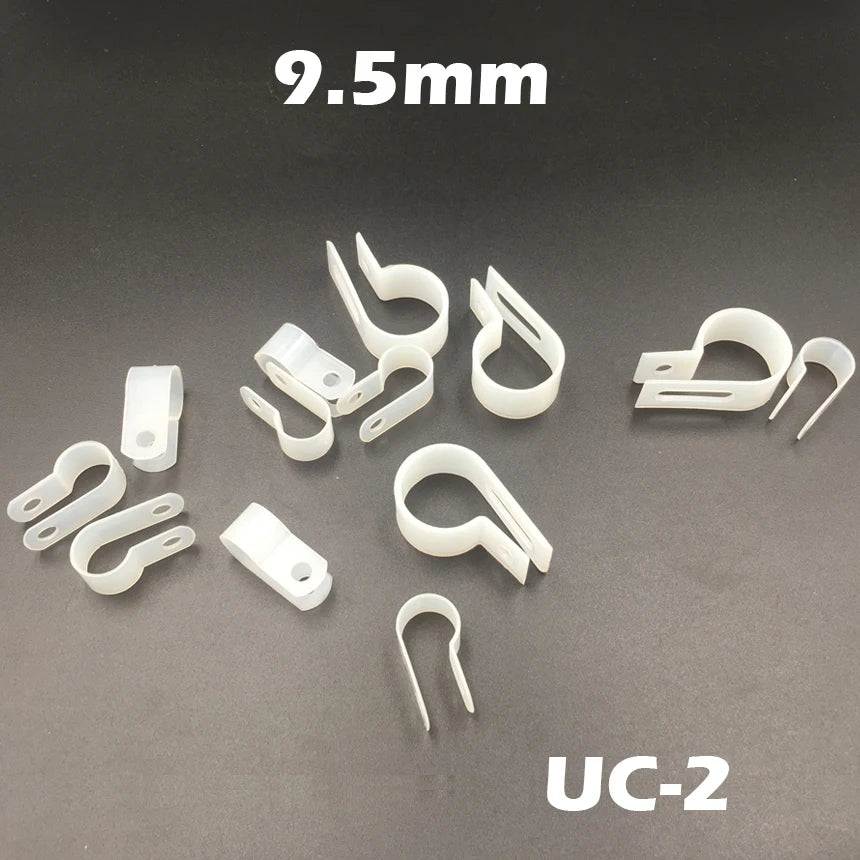 130 Stück UC-2 9,5 mm 3/8 Zoll weißer Kunststoff-Nylondraht-Schlauch, Fansten R-Typ, fester Kabelbinder, Organizer-Halter, R-Clip-Klemme
