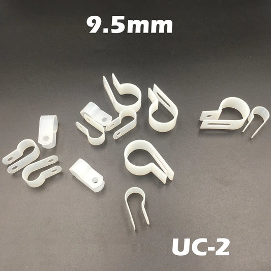 130 Stück UC-2 9,5 mm 3/8 Zoll weißer Kunststoff-Nylondraht-Schlauch, Fansten R-Typ, fester Kabelbinder, Organizer-Halter, R-Clip-Klemme