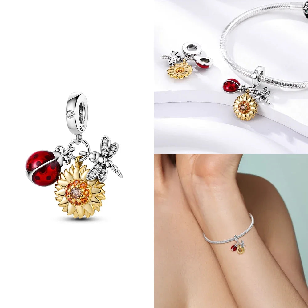 Neue Charms-Perle aus 925er-Sterlingsilber, rosa Schmetterling, leuchtende Glühwürmchen, baumelnd, passend für Armreifen, Halskette, DIY-Schmuck, Frauen-Geschenk